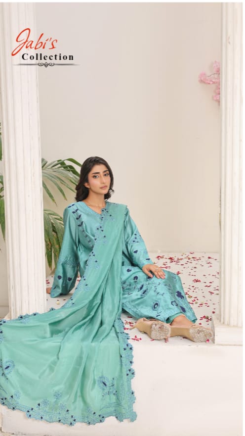 Aqua Blue Embroidered 3-Piece Lawn Suit