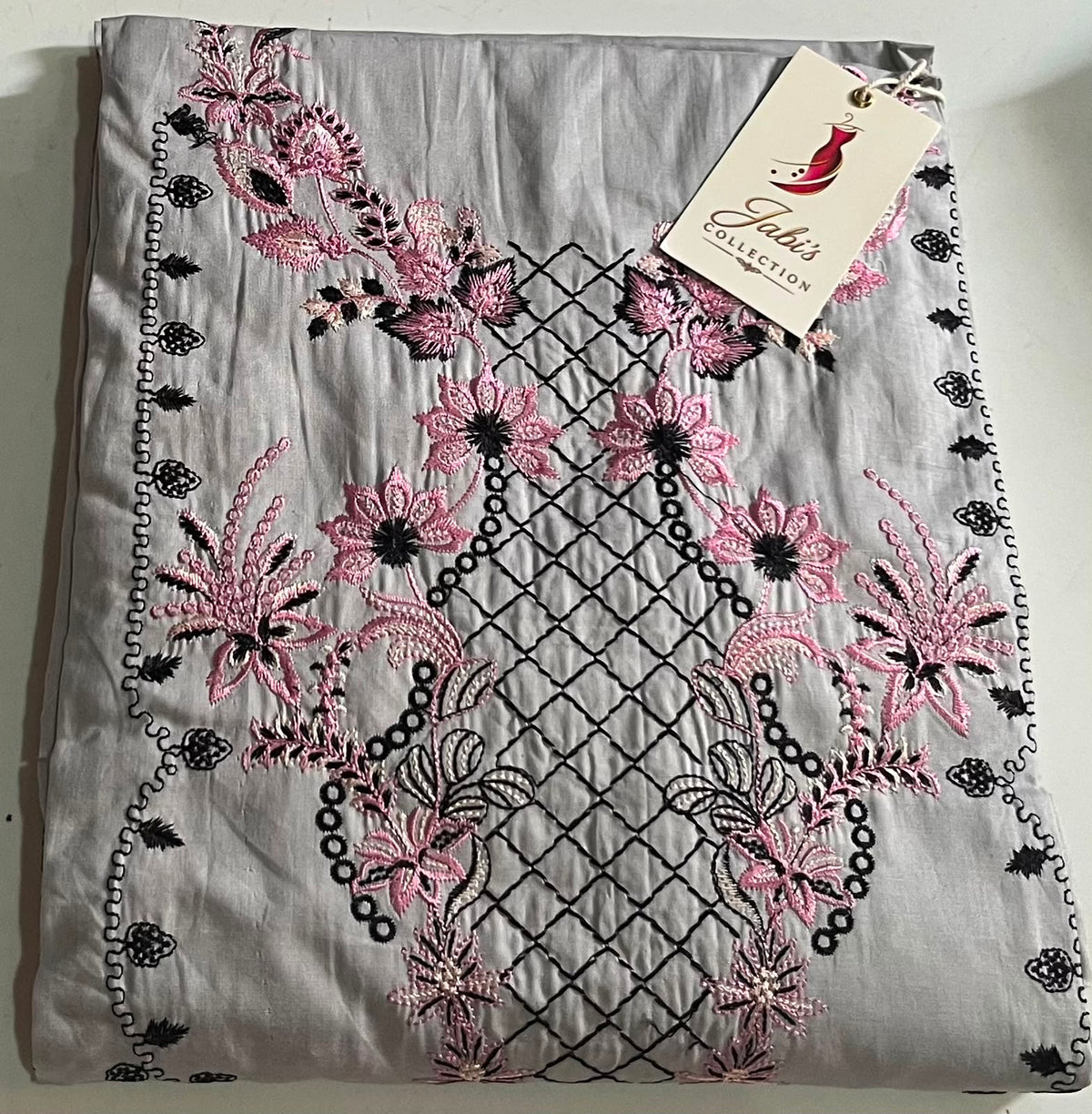 Graceful Grey Floral Embroidered Unstitched Suit