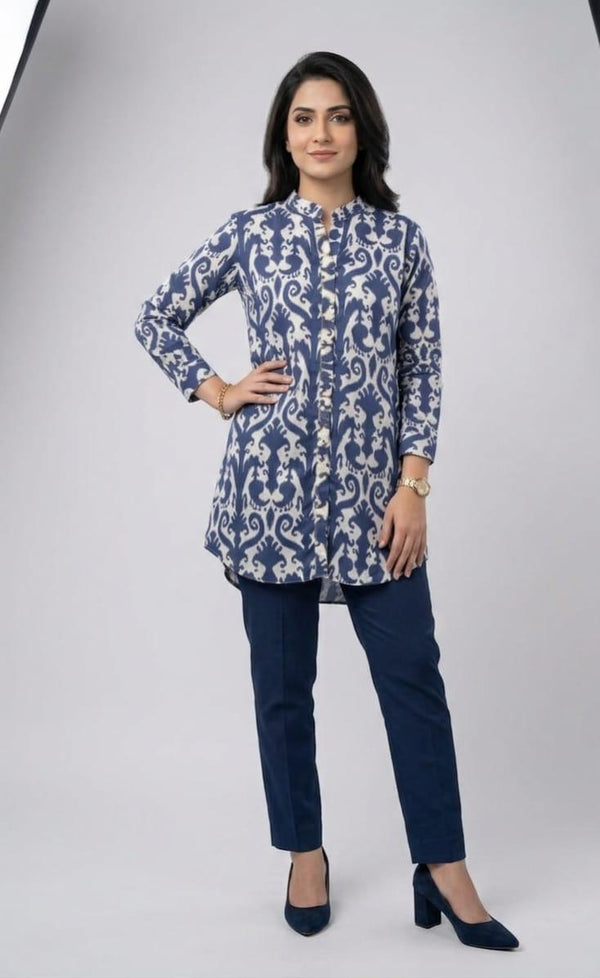 Elegant Blue & White Printed 2-Piece Lawn Suit for Women
