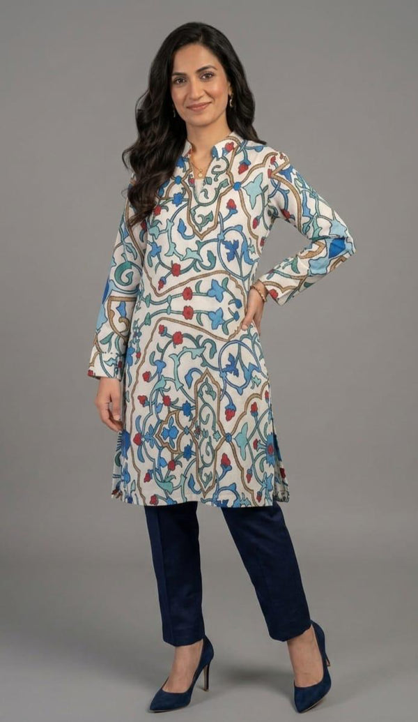Elegant White & Blue Printed 2-Piece Lawn Suit