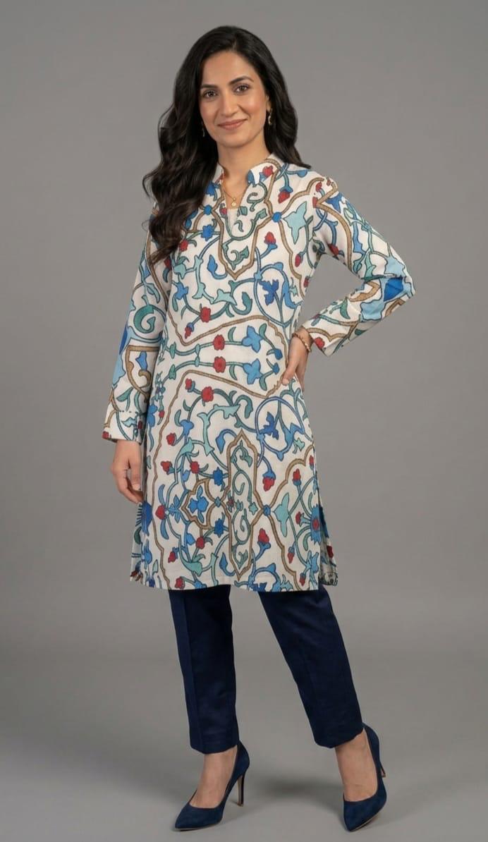 Elegant White & Blue Printed 2-Piece Lawn Suit