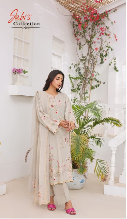 Embroidered 3-Piece Lawn Suit – Elegant Beige