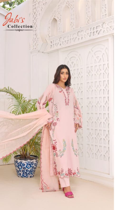 Premium Blush Pink Embroidered 3-Piece Lawn Suit
