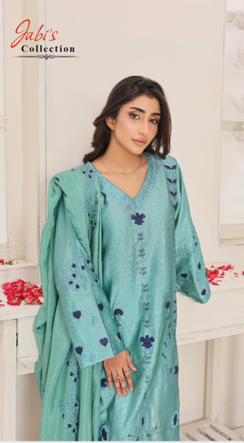 Aqua Blue Embroidered 3-Piece Lawn Suit