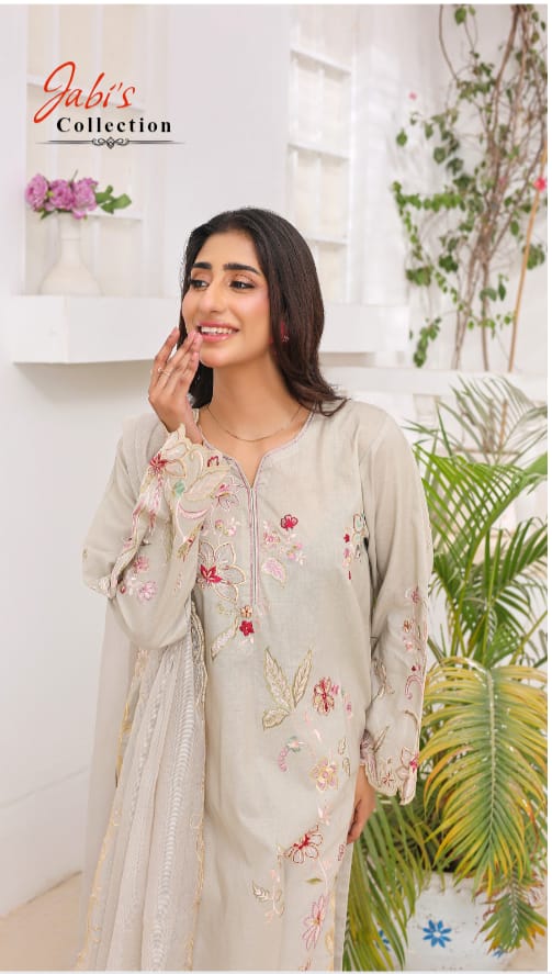 Embroidered 3-Piece Lawn Suit – Elegant Beige